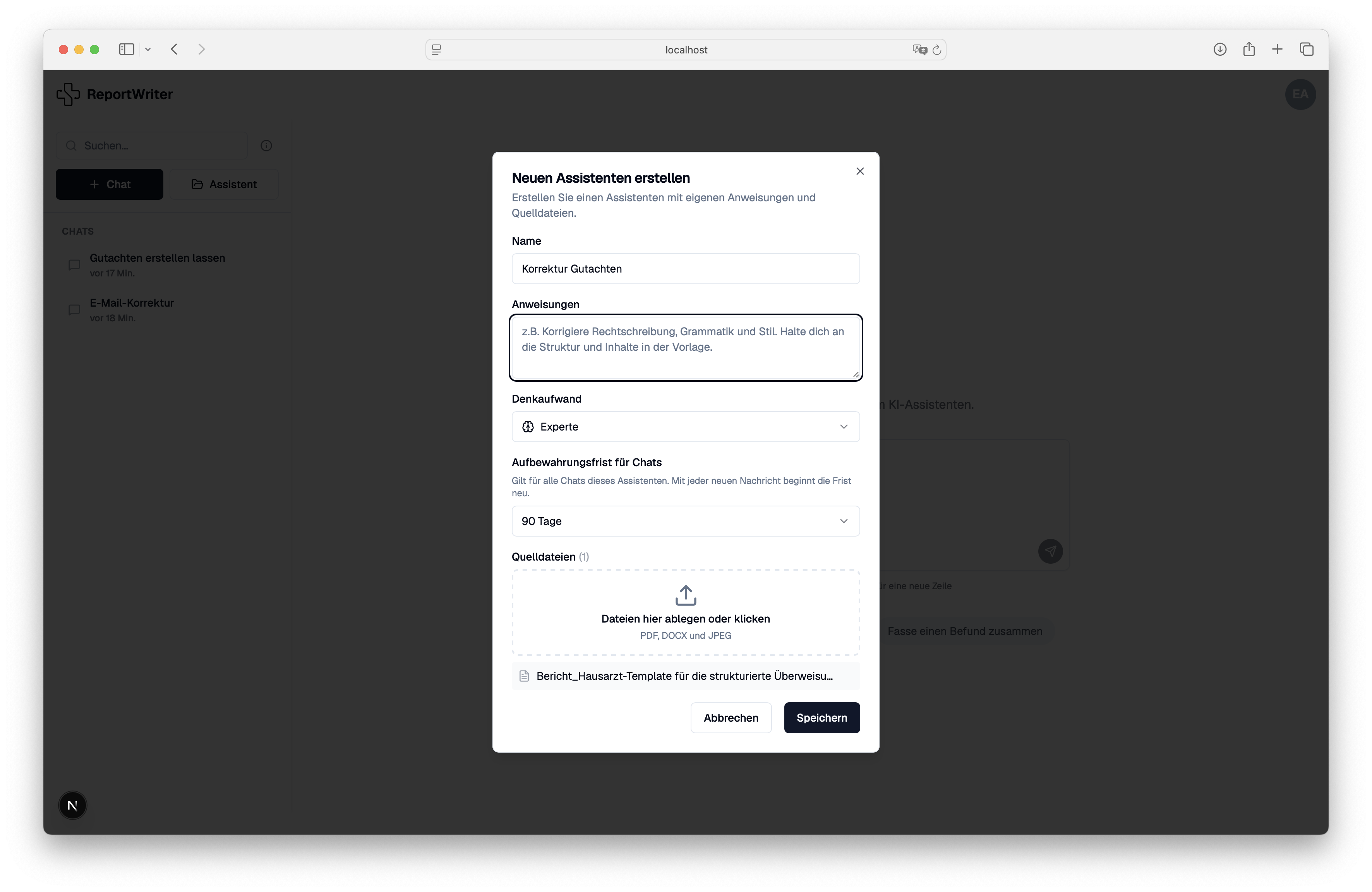 SecureChat Konfiguration eines eigenen Assistenten mit Löschfristen